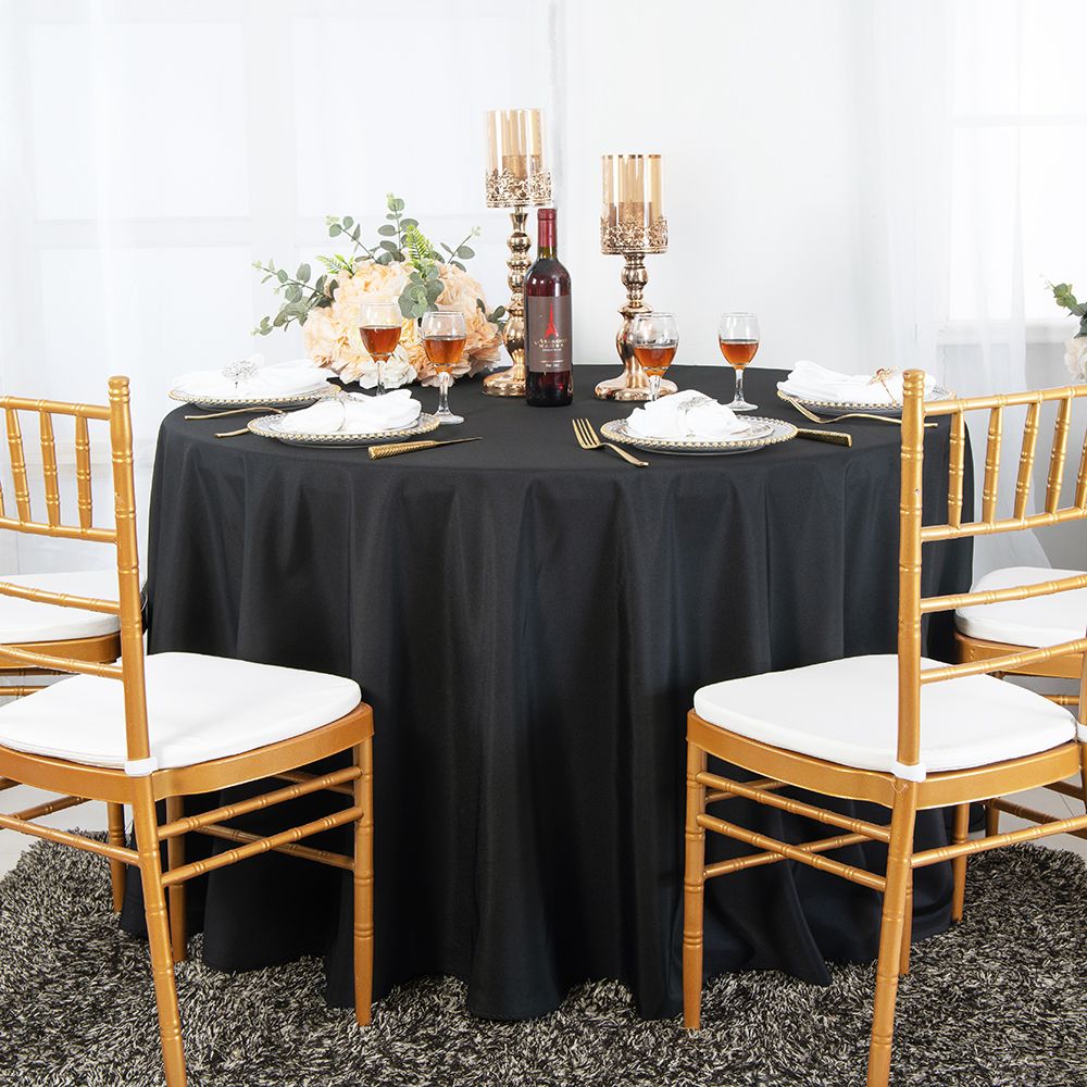120 inch round polyester tablecloth Black