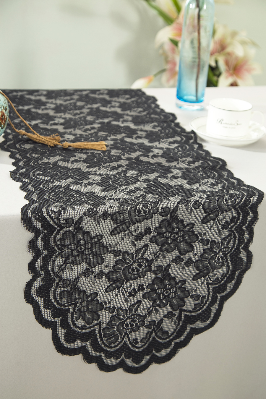 Black Lace Table Runners Wedding