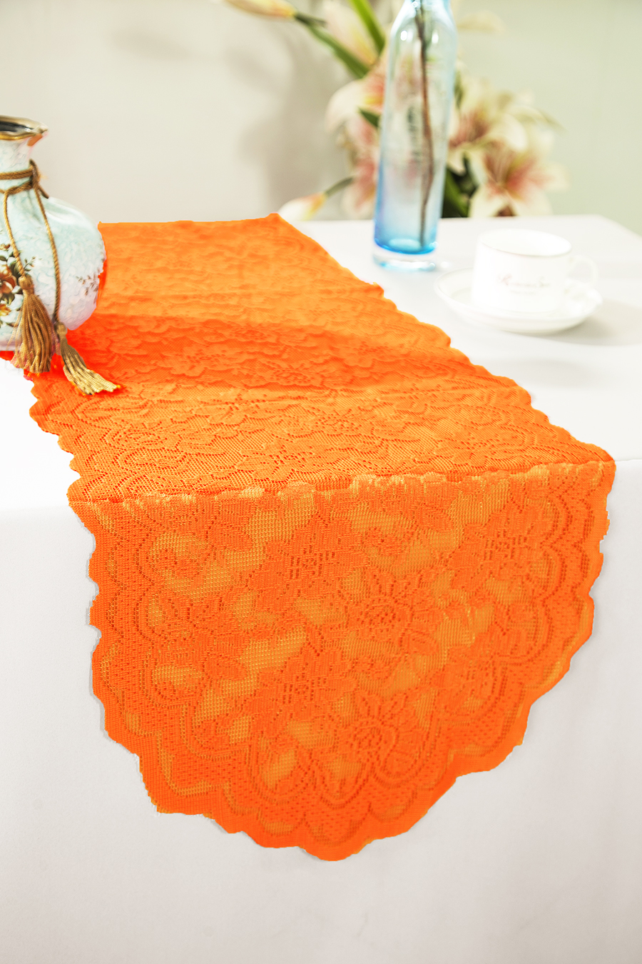 Orange Lace Table Runners Wedding