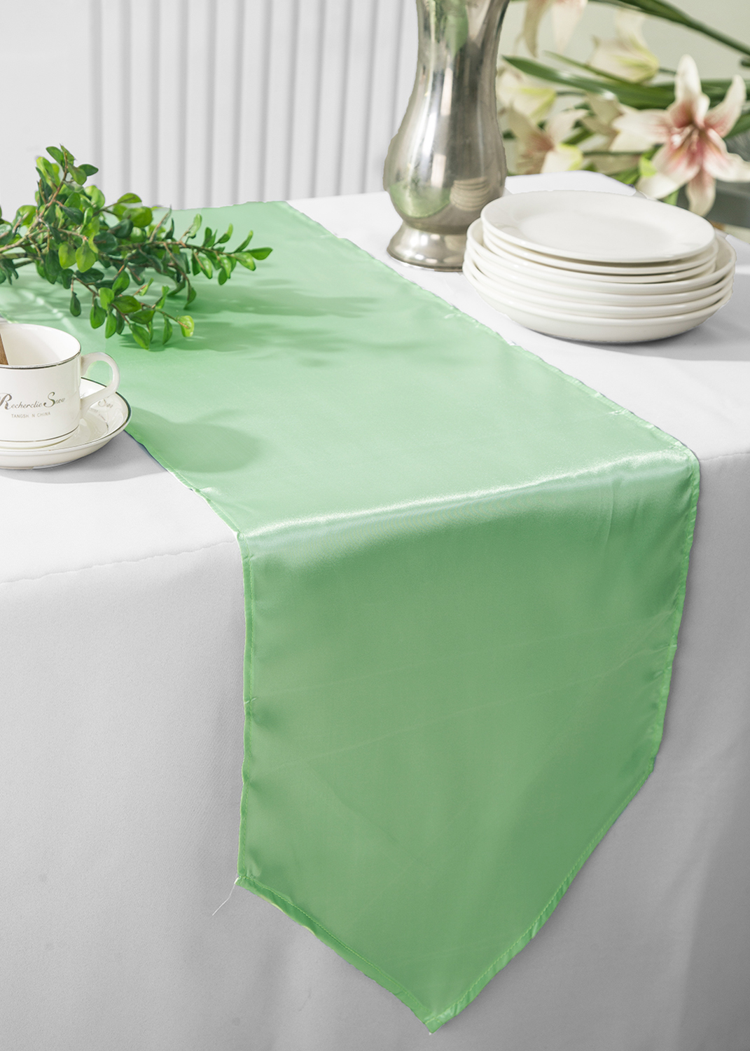 Sage Green Satin Table Runners