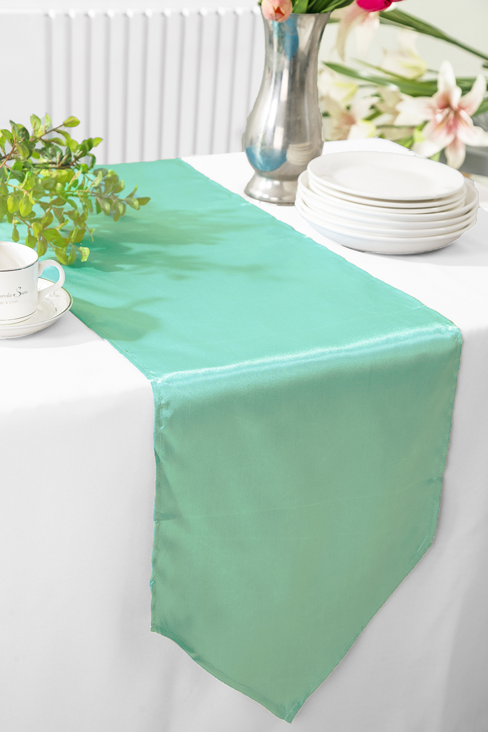 Tiff Blue / Aqua Blue Satin Table Runners