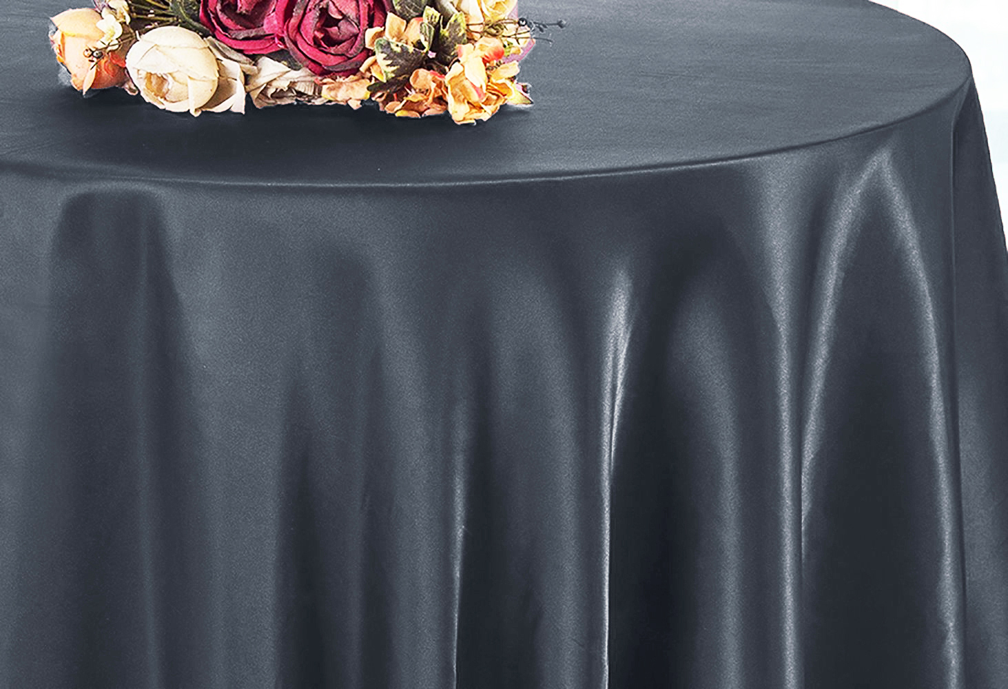 132 round Pewter satin tablecloths