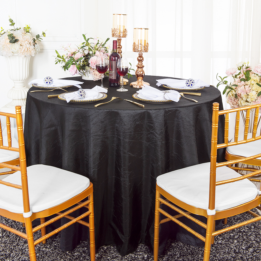 132" Black Crushed Crinkle Taffeta Tablecloths