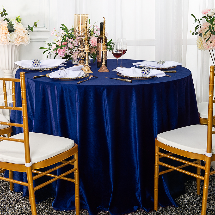 132" Navy Blue round velvet tablecloth, Velvet table cover linens wholesale
