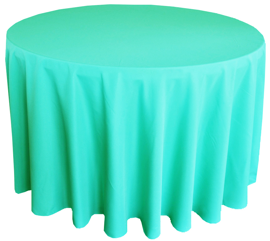 132 inch round polyester tablecloth Tiff Blue / Aqua Blue