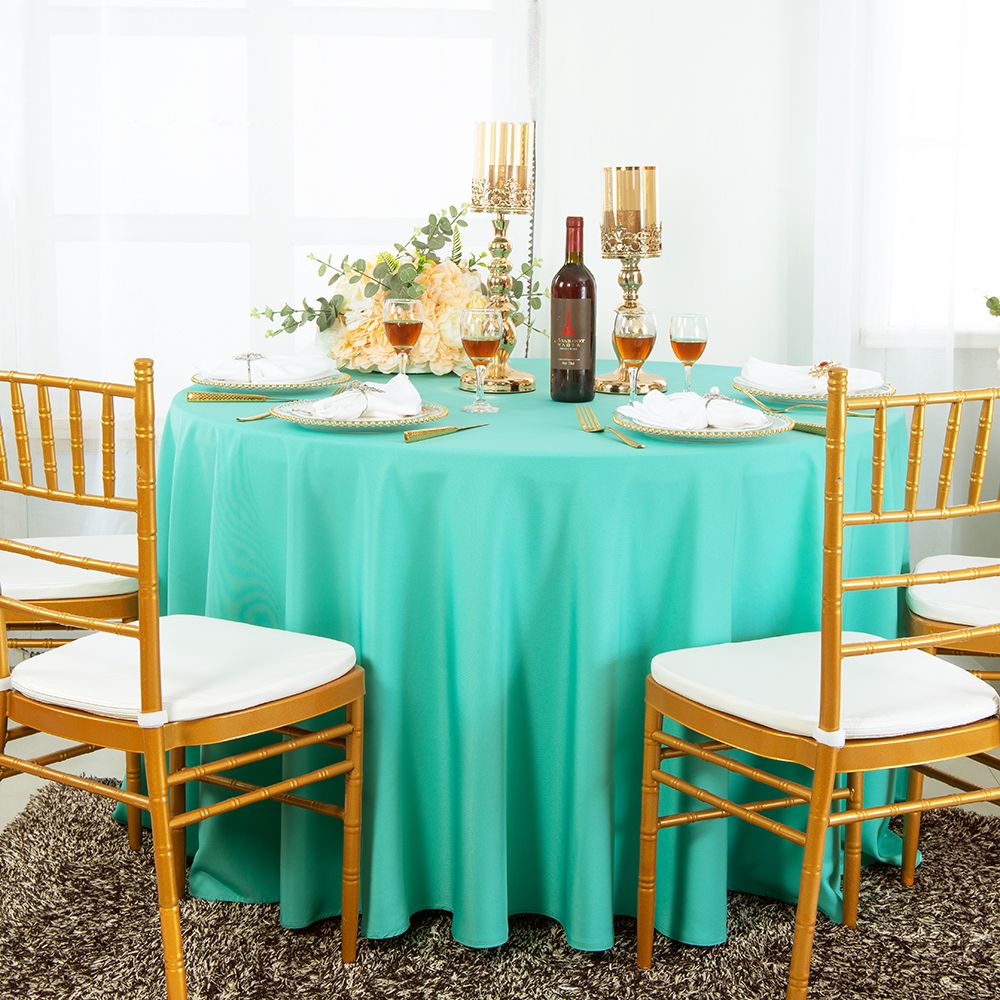 132 inch round polyester tablecloth Tiff Blue / Aqua Blue