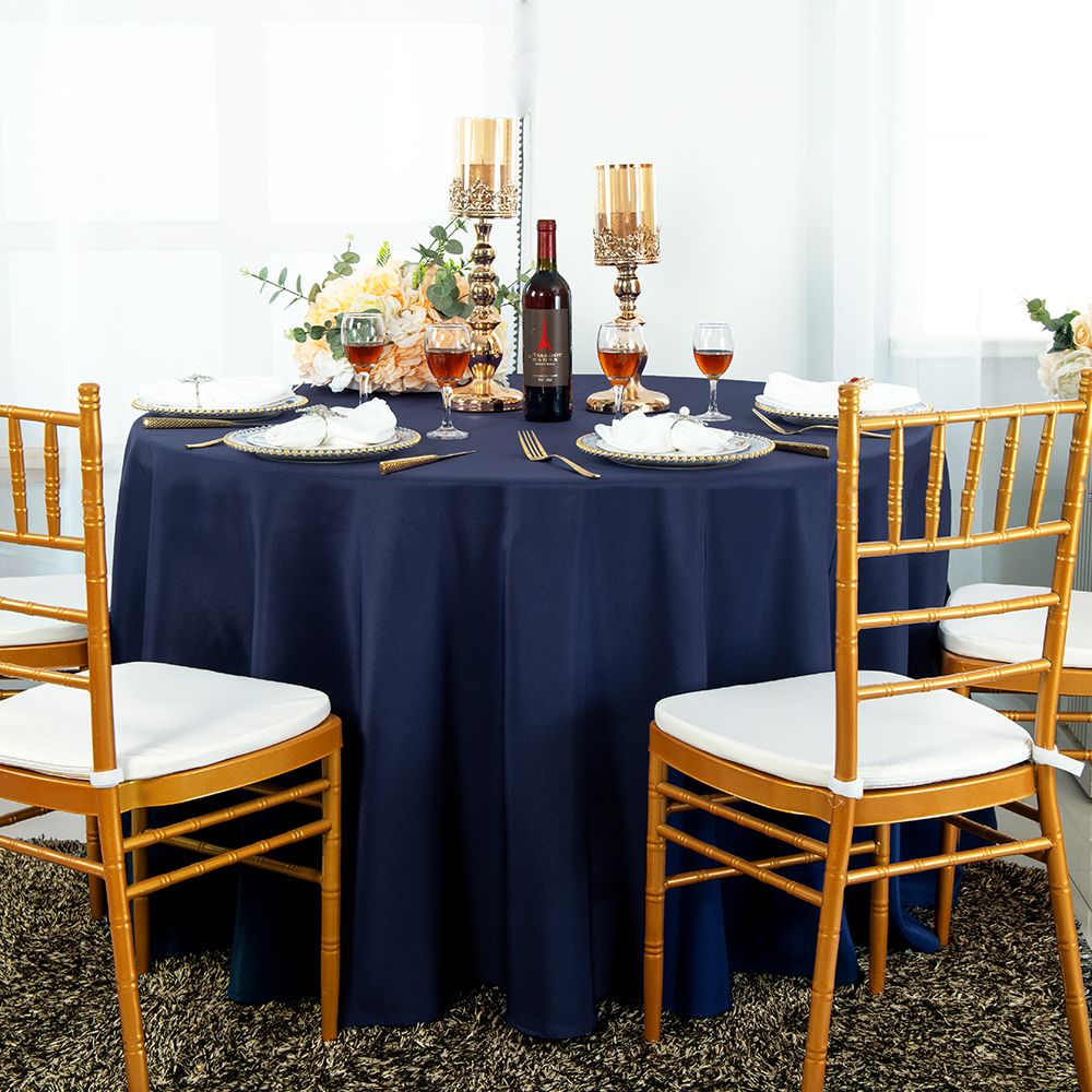 132 inch round polyester tablecloth Navy Blue