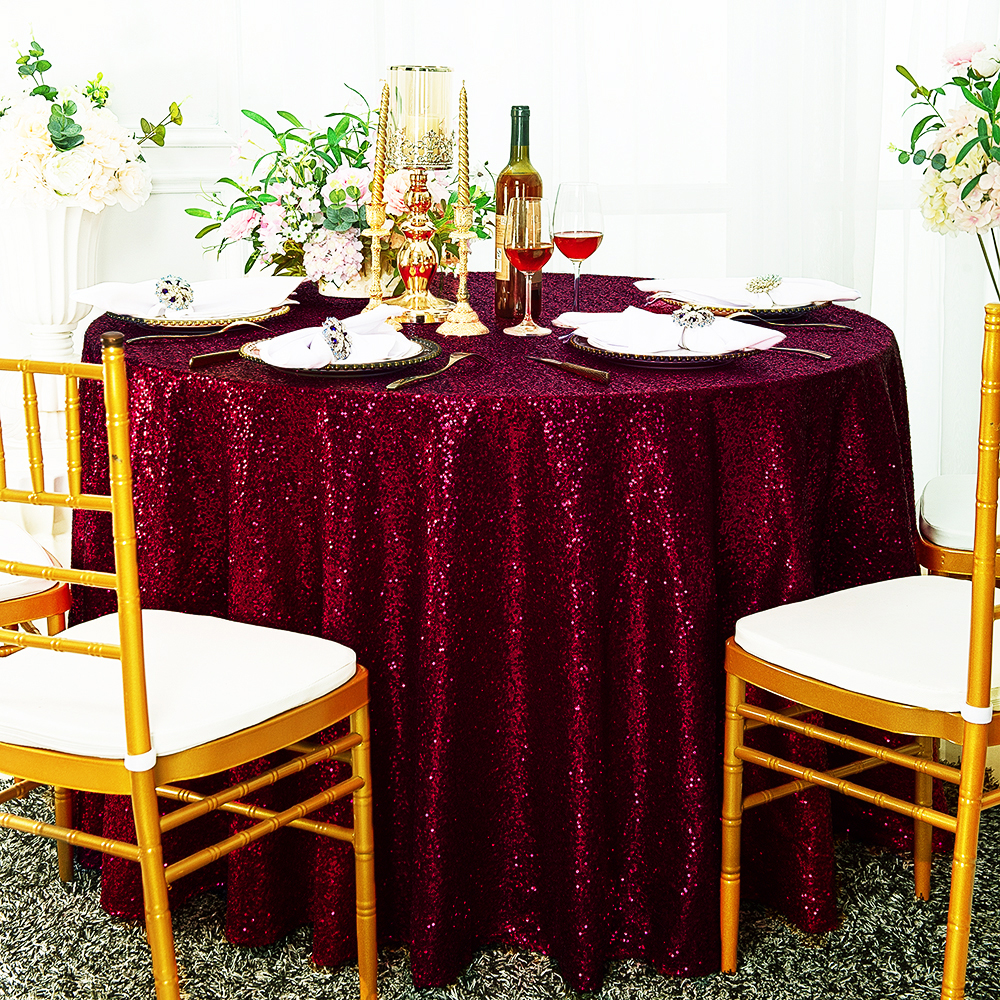 Burgundy Sequin Tablecloths 132" Round