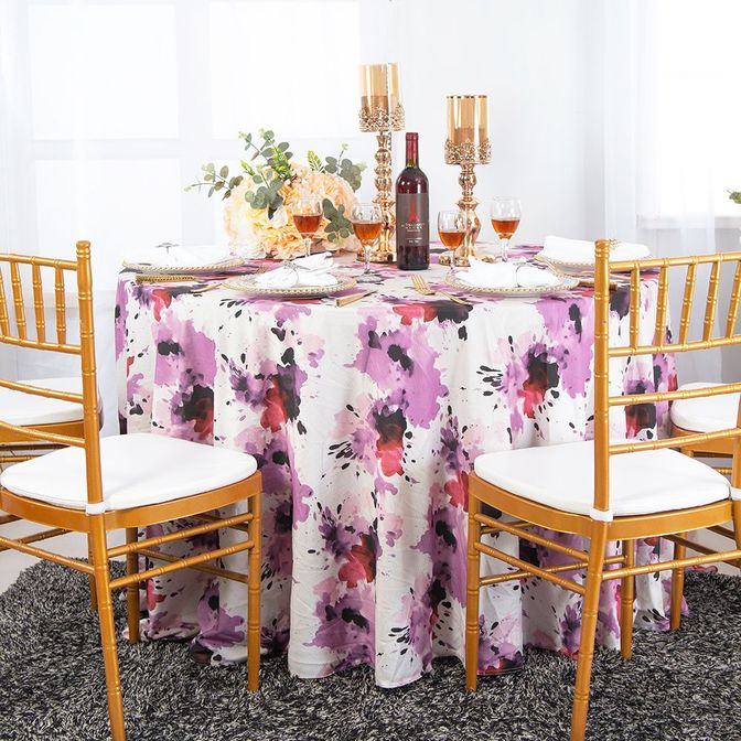 132" round Splatter Garden printed Scuba (WrinkleFree) Tablecloths