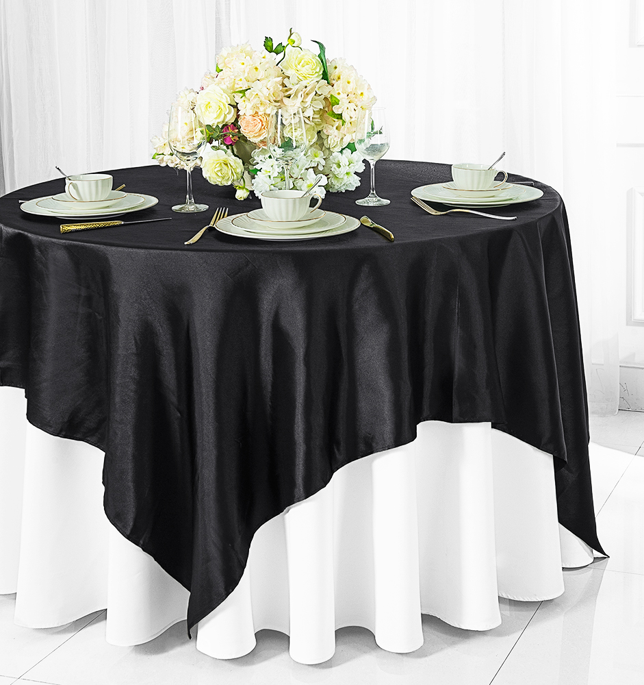72 Satin Table Overlays Black