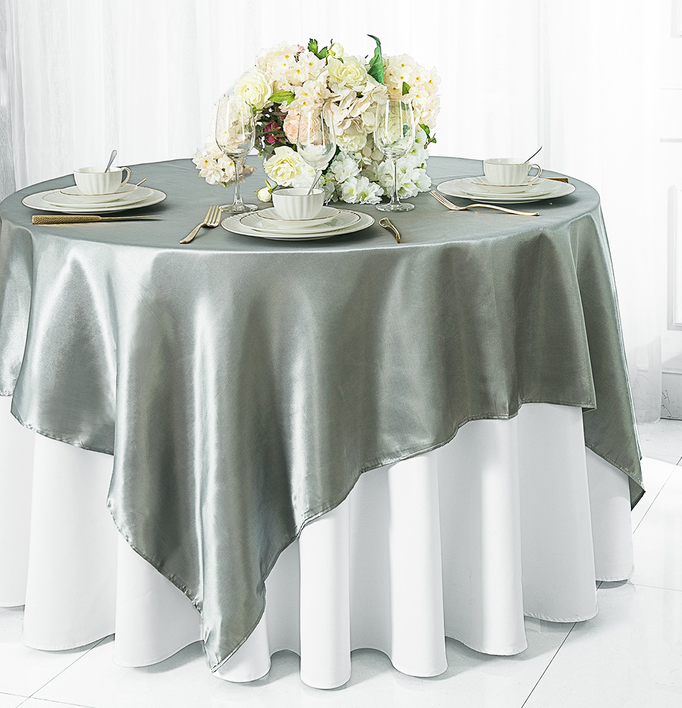 72 Satin Table Overlays Silver