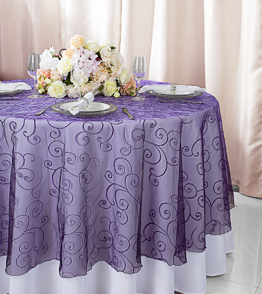 EggPlant Embroidered Organza Round Table Overlays