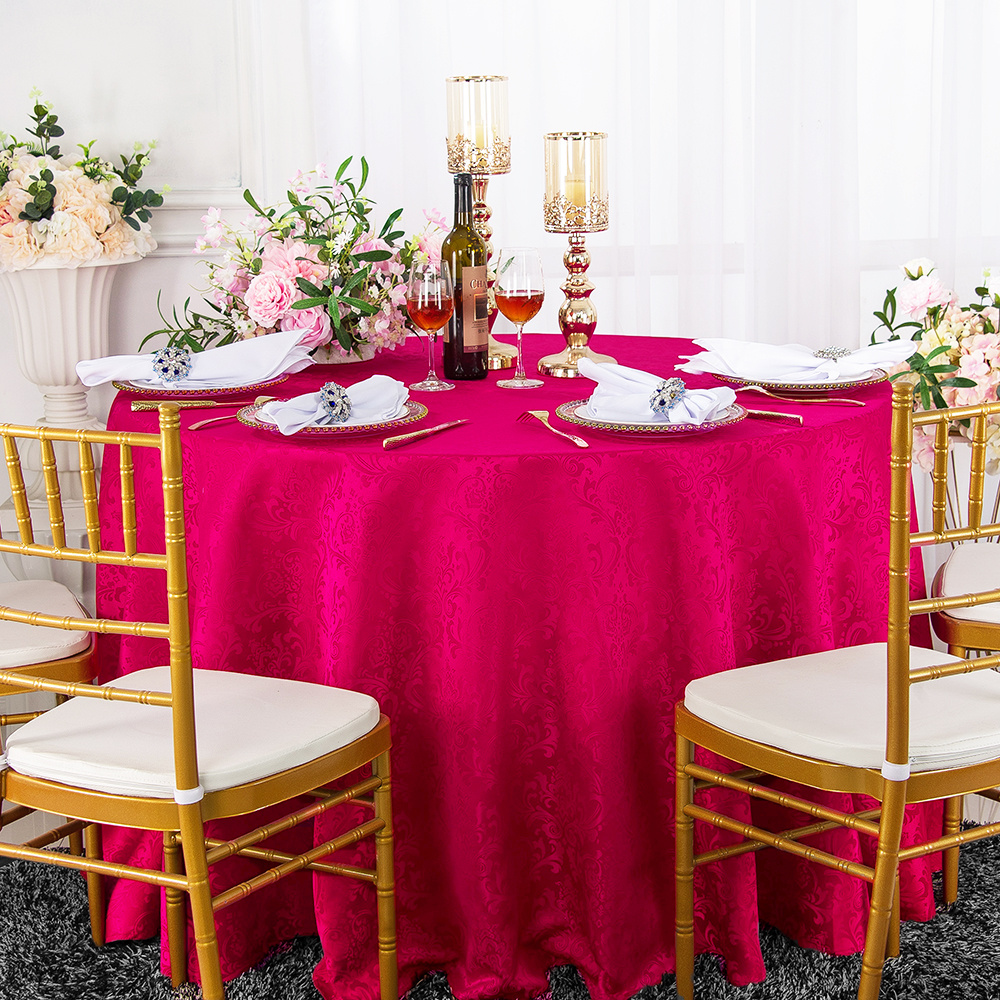 90 inch Damask Jacquard Polyester Linens Tablecloths Fuchsia