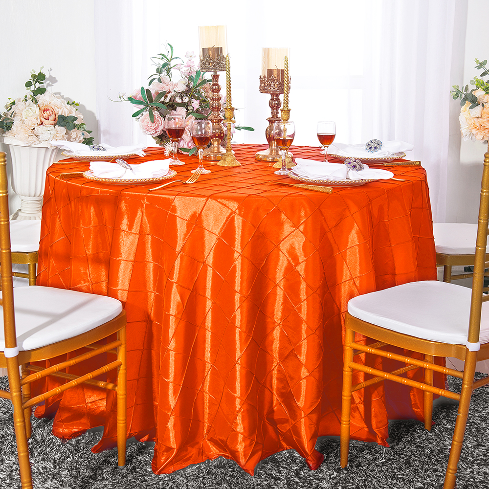 Orange 90" round pintuck taffeta tablecloths wholesale