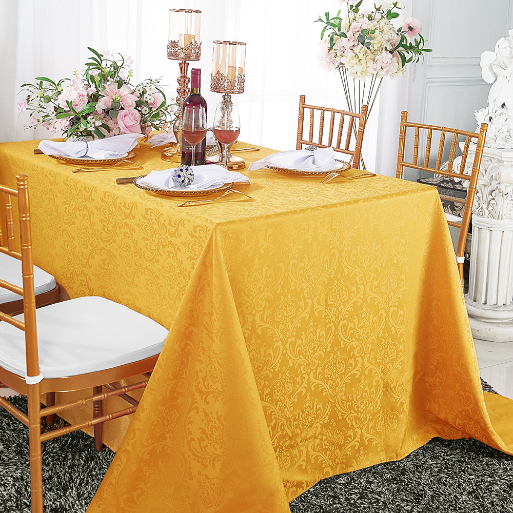 Gold Rectangle Banquet Jacquard Damask Tablecloths
