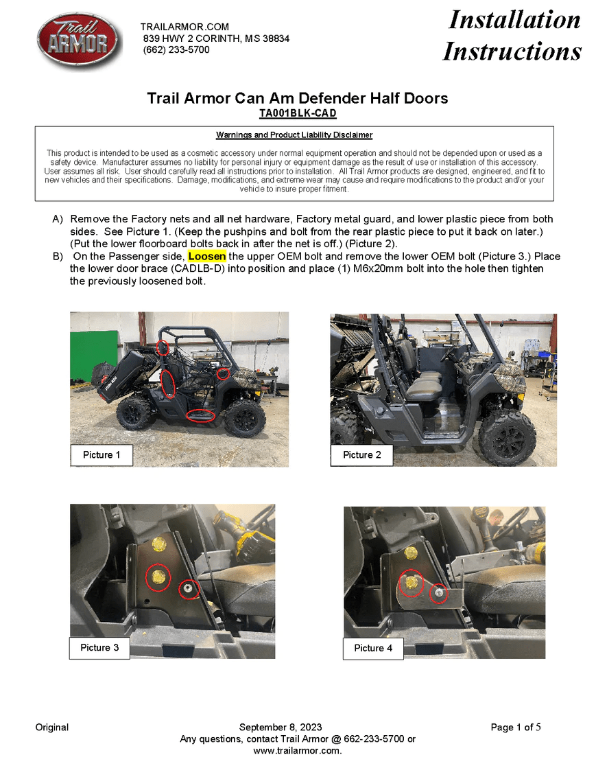 Trail Armor 20222024 CanAm Defender Half Doors