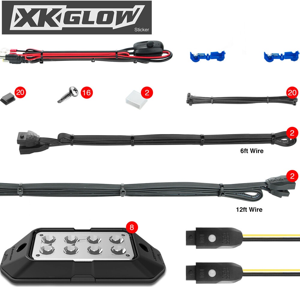 XKmax RGBW LED Rock Light Kit - 12pc Pro Kit With App Control & Color Chasing Effects