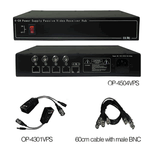 OP-4504VPS 4CH Power Supply Passive Video Receiver Hub Package / 12VDC output / 110VAC input
