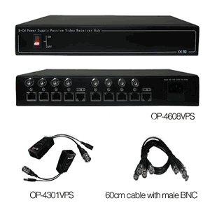 OP-4608VPS 8CH Power Supply Passive Video Receiver Hub Package, 8 Ch Video/Power Balun
