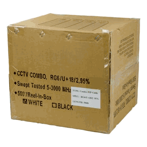 Telpix CB-6CP-G05B95S-W RG6 Coax & Power Combo Cable, 500ft, White