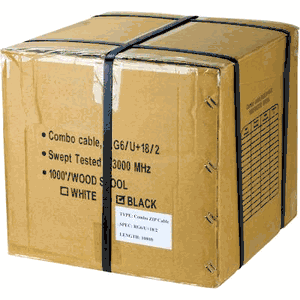 Telpix CB-6CP-G10B95S-B RG6 Combo Split Type Siamese Cable, 1000ft, Black