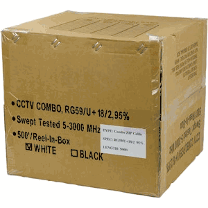 Telpix CB-CP-GN05-95S-W 500ft RG59+18/2 Split Type Cable - White