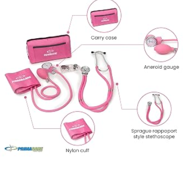 Primacare DS-9181-PK Professional Aneroid Sphygmomanometer and Sprague Rappaport Stethoscope, Manual Blood Pressure Kit with Cuff and Carrying Case, Pink Primacare DS-9181-PK Professional Aneroid Sphygmomanometer and Sprague Rappaport Stethoscope, Manual Blood Pressure Kit with Cuff and Carrying Case, Pink