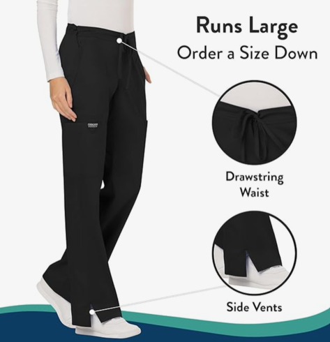 Cherokee Scrub Pants for Women Mid Rise Flare Yoga Scrubs Pant, 2-Way Stretch Drawstring Medical Bottoms, 5 Pockets-WW120 