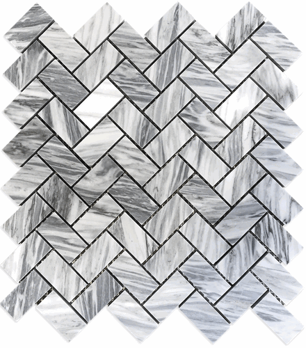 Bardiglio Gray 1x2" Herringbone Polished Marble Mosaic Tile