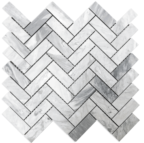 Bardiglio Gray 1x3" Herringbone Honed Marble Mosaic Tile