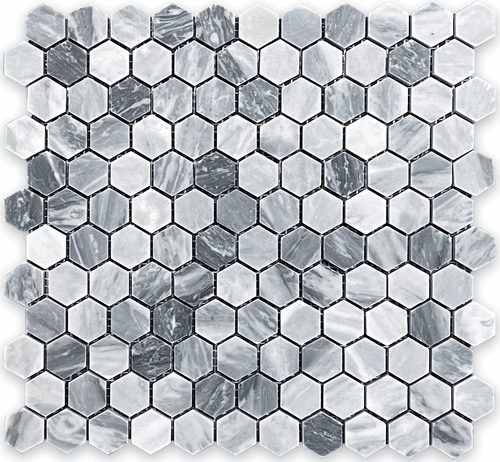 Bardiglio Gray Honed 1" Hexagon Marble Mosaic Floor and Wall Tile
