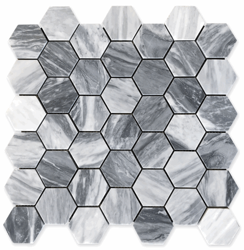 Bardiglio Gray Honed 2" Hexagon Marble Mosaic Floor and Wall Tile