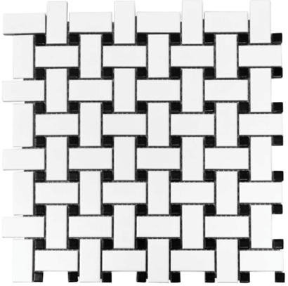 Basketweave Black Dot Porcelain Matte Mosaic Wall Floor Tile