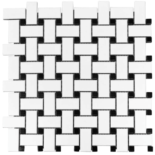 Basketweave Black Dot Porcelain Gloss Mosaic Wall Floor Tile