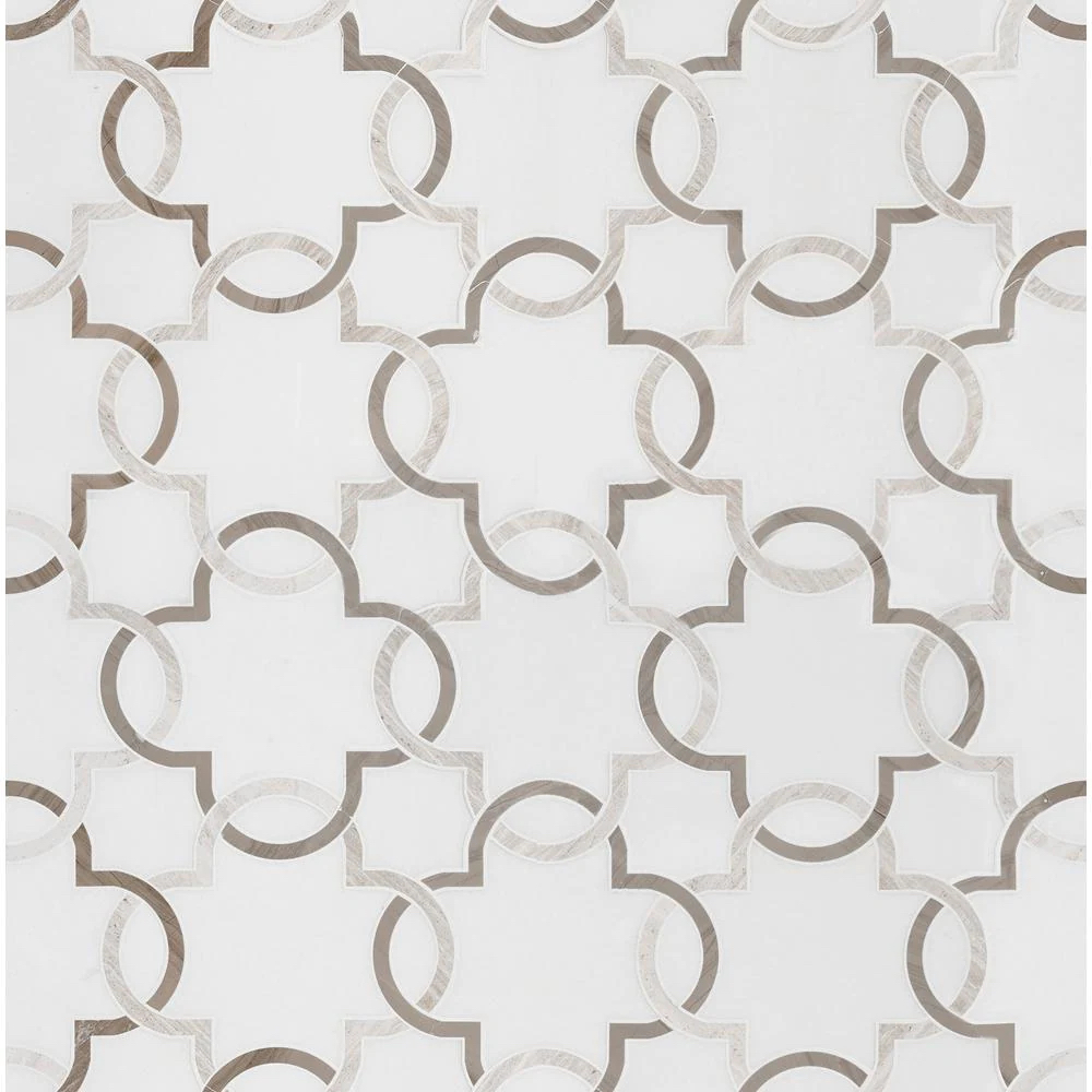 Bianco Quatrefoil Polished Marble Mosaic Floor and Wall Tile