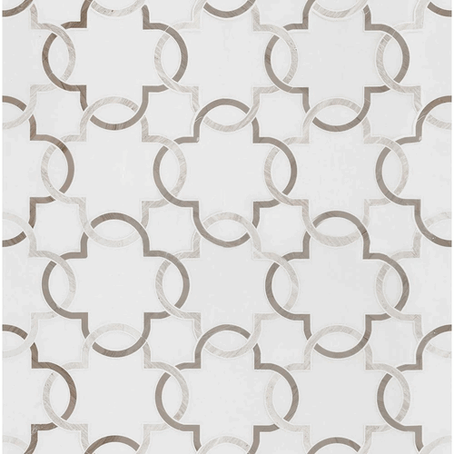 Bianco Quatrefoil Polished Marble Mosaic Floor and Wall Tile