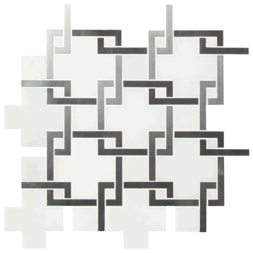Blanco Lynx Dolomite Polished Stone with Metal Mosaic Tile Design