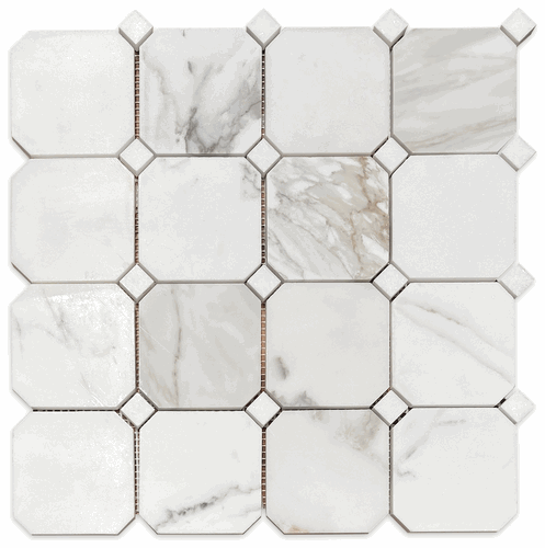 Calacatta Gold Honed 3" Octagon Thassos Dot Marble Mosaic Tile
