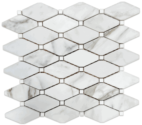 Calacatta Gold Honed Long Octave Thassos Dot Marble Mosaic Tile