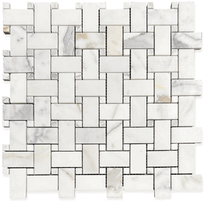 Calacatta Gold Polished Basketweave 1x2 Marble Mosaic Tile
