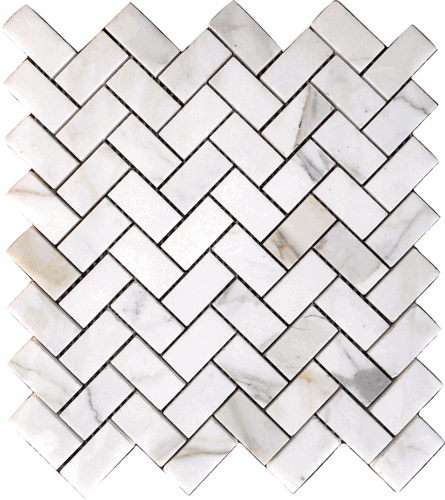 Calacatta Gold Italian Marble 1x2" Herringbone Mosaic Polished