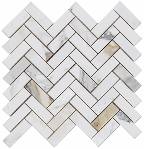 Calacatta Gold Marble 1x3" Herringbone Mosaic Honed Tile