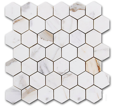 Calacatta Gold Marble 2" Hexagon Mosaic Polished