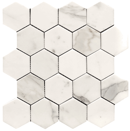 Calacatta Gold Italian Marble 3" Hexagon Honed Mosaic Tile