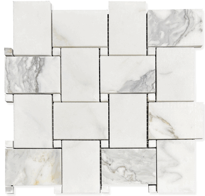 Calacatta Gold Wide Basketweave 2x3" Honed Marble Mosaic Tile