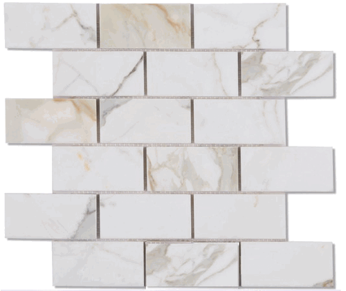 Calacatta Gold Italian Honed Marble 2x4 Subway Mosaic Tile