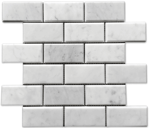 Carrara Bianco 2 x 4 Wide Beveled Polished Marble Mosaic Tile