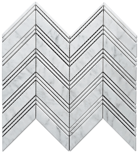 Carrara Bianco Chevron 1x4 Polished Marble Mosaic Floor and Wall Tile
