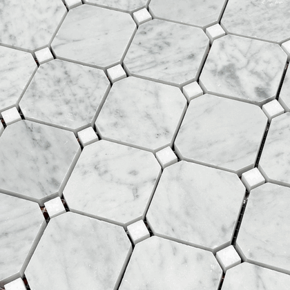 Carrara Bianco Honed 2" Octagon Thassos White Dot Mosaic