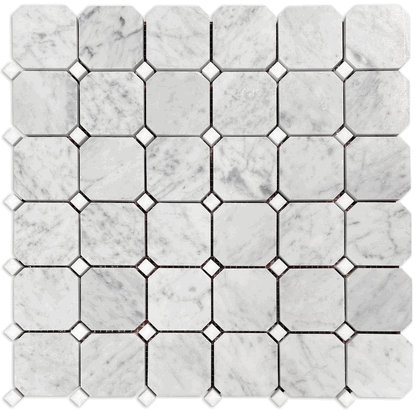 Carrara Bianco Honed 2" Octagon Thassos White Dot Mosaic